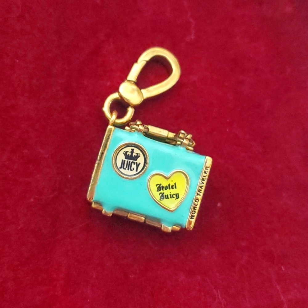 Juicy Couture World Traveler Suitcase Charm Teal Gold
